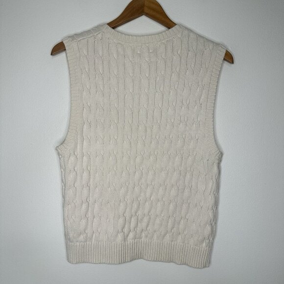 J Crew Cable Knit Sweater Vest Size L Natural Cream Preppy Cotton BS916 - Picture 2 of 9